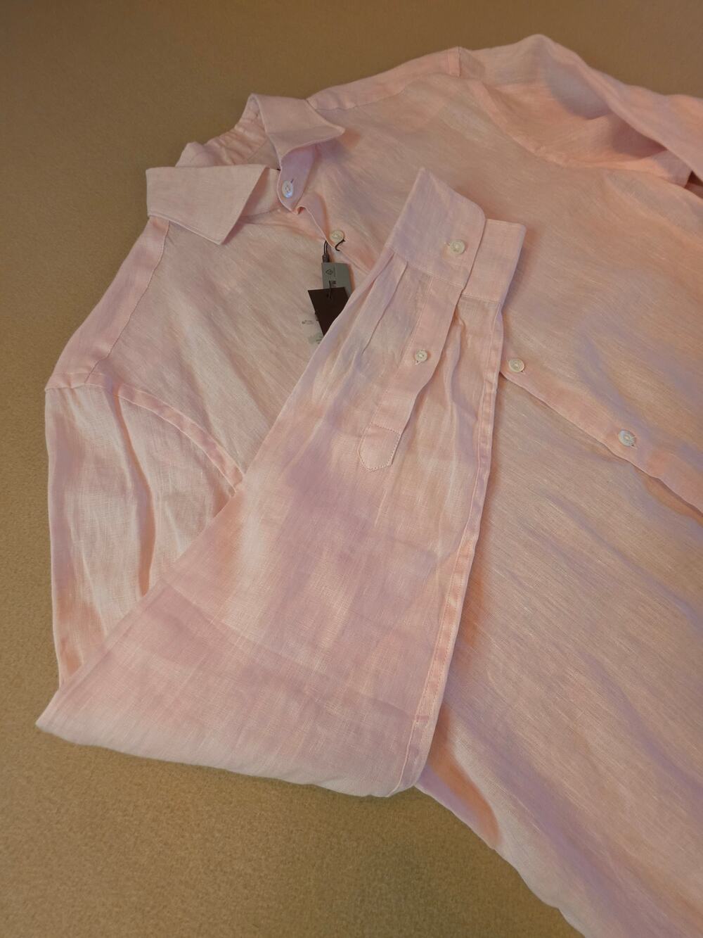 Canali NWT 100% Linen Solid Sport Shirt Pink Button-Up Sz Medium Reg $355
